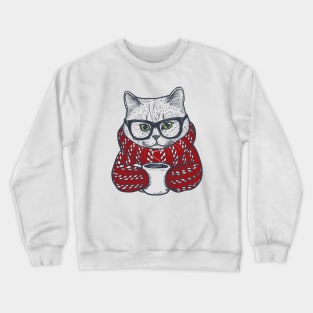 Candy Cane Sweater Coffee Cat Crewneck Sweatshirt